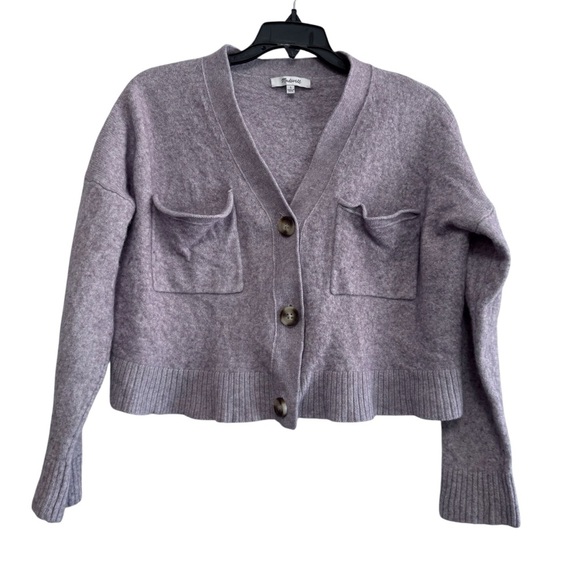 Madewell Lavender Cropped Wool Cardigan Sweater - Picture 3 of 7